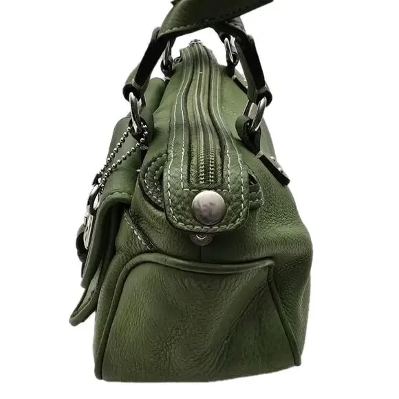 Fossil Satchel Purse Tote Green Leather Top Handles Buckle Pockets Doctors Bag - Picture 6 of 14